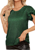 Women's Sparkly Sequin Short Sleeve Top - Ruffle Club Blouse