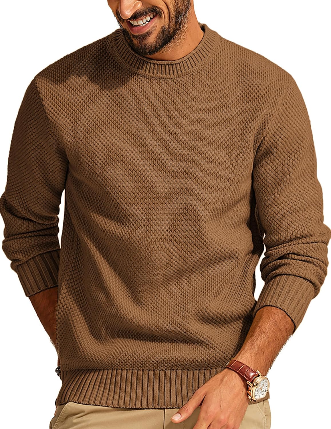 PJ PAUL JONES Mens Sweater Waffle Knit Crewneck Pullover