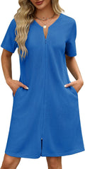 Waffle Zipper Robe for Women - Lightweight Short Bathrobe with Pockets