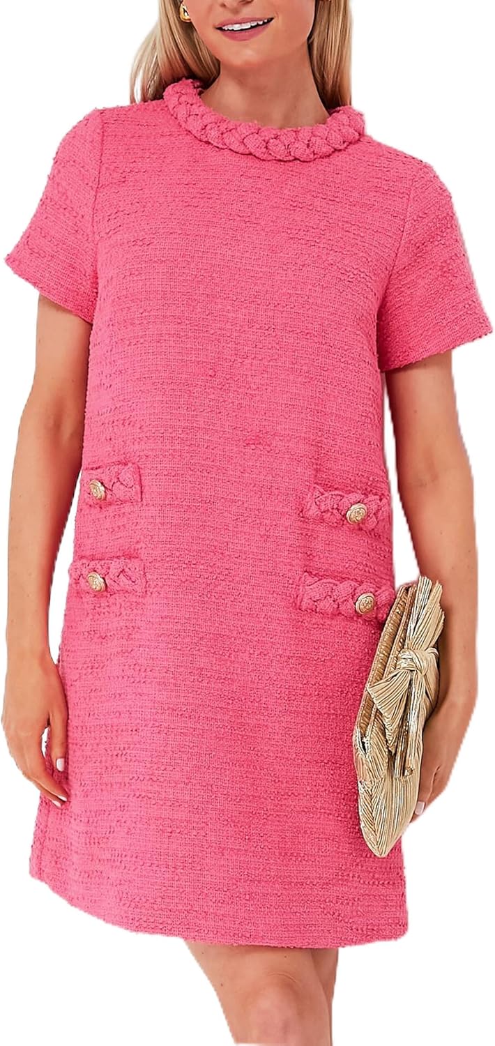 Ladyful Womens Tweed Jackie Dress for Elegant Business Parties