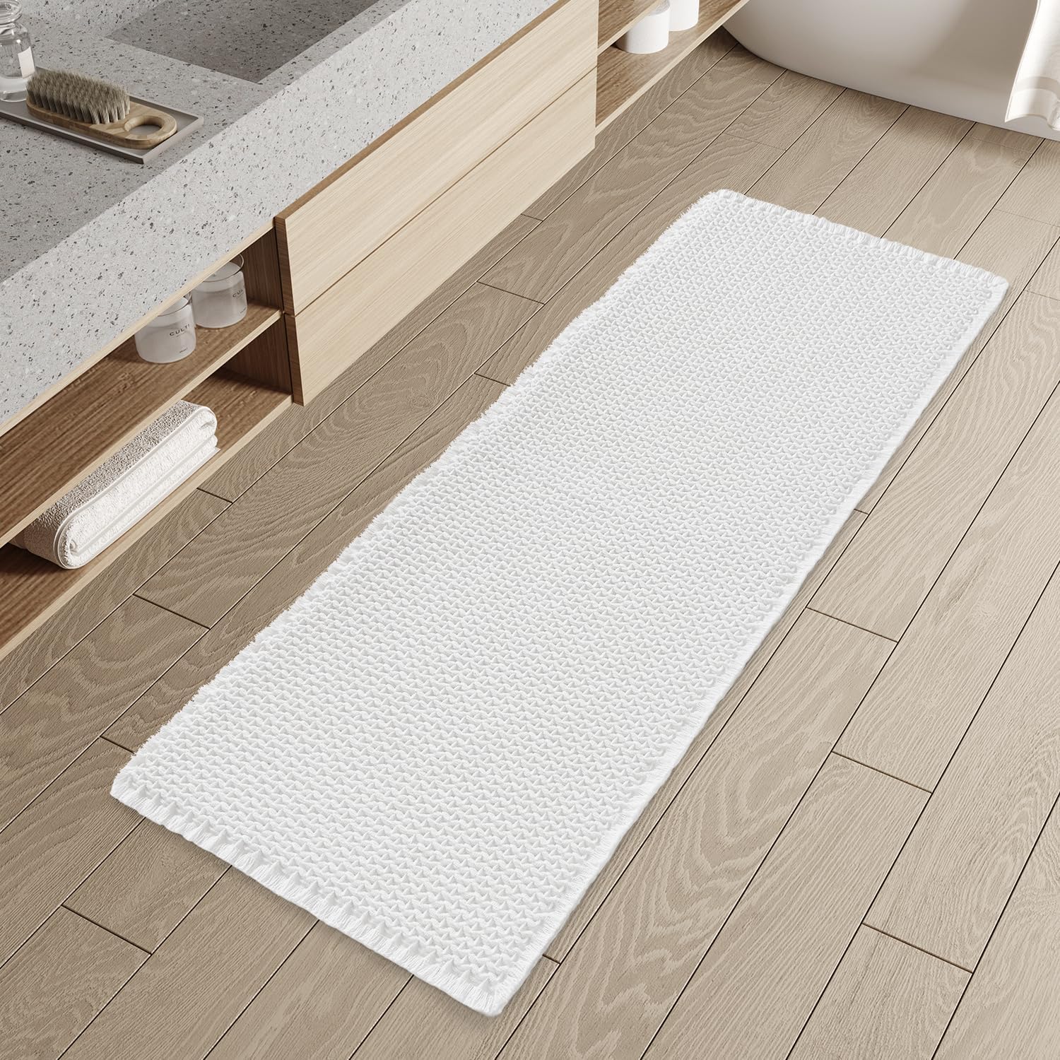 Checkered Bathroom Runner Rug Super Absorbent Non Slip Mat