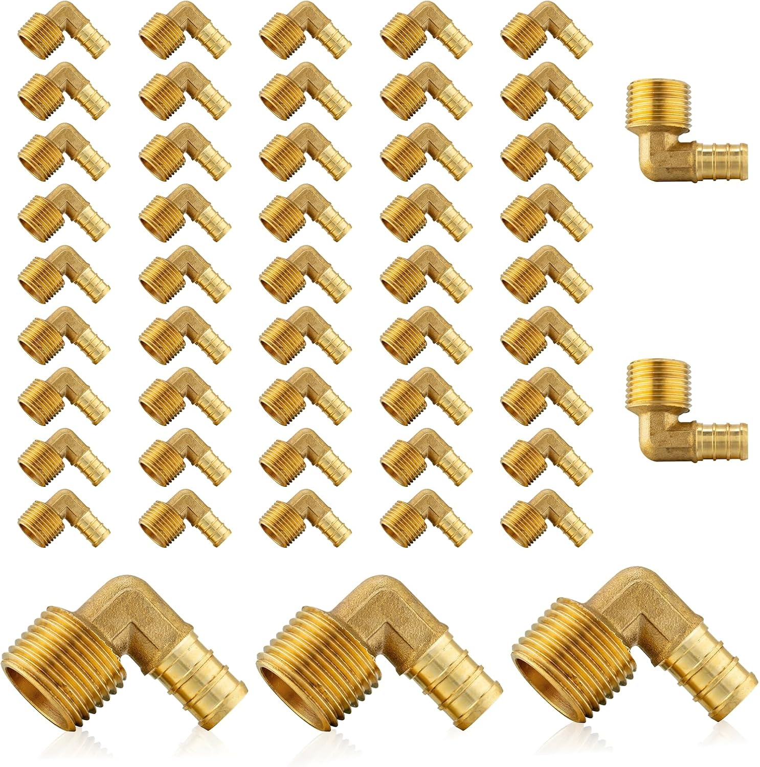 PEX Fittings 50-Pack Brass Crimp Elbow Adapter for Plumbing