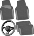 Solid Gray Microfiber Leather Steering Wheel Cover and Mats
