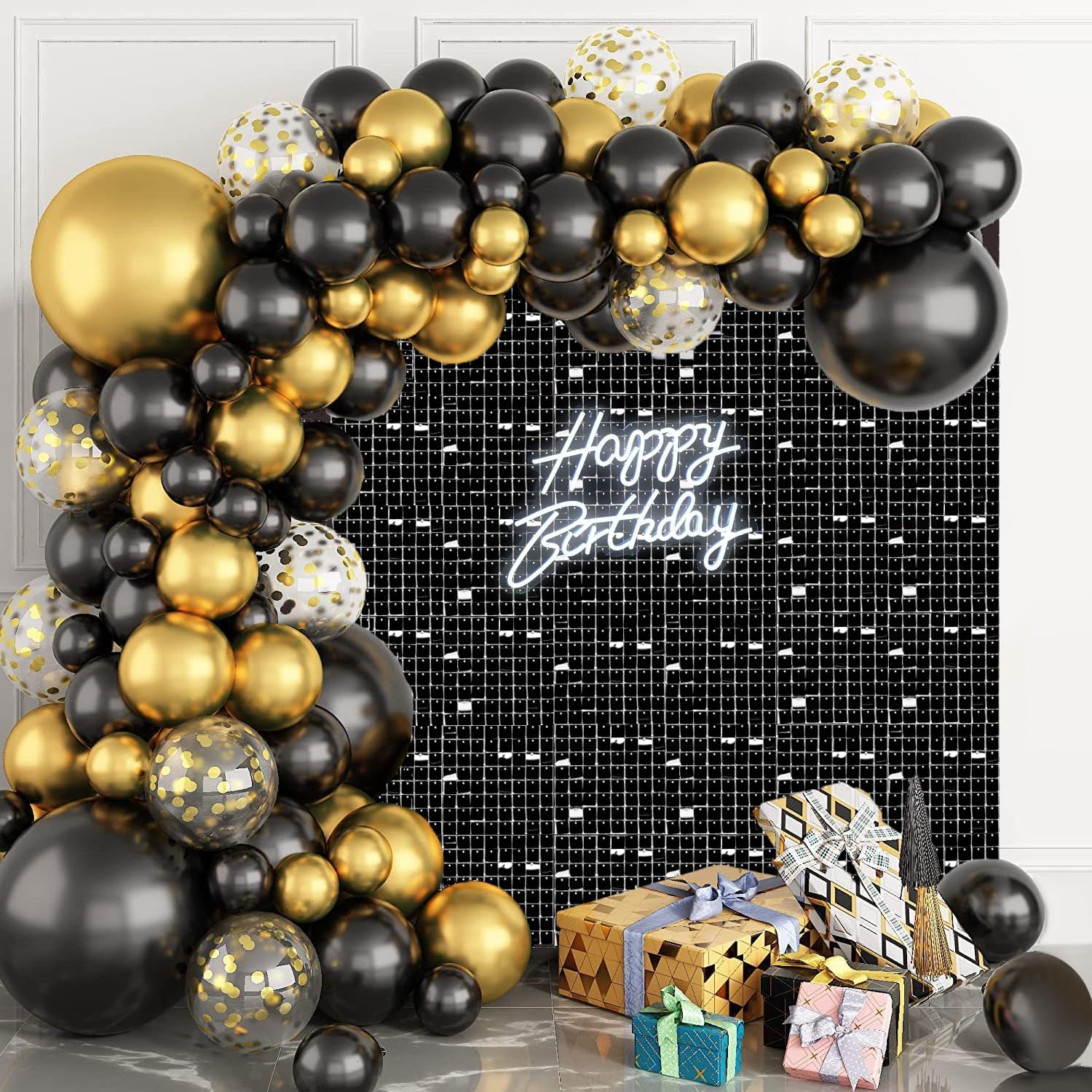 Black Shimmer Wall Backdrop for Stunning Party Decorations
