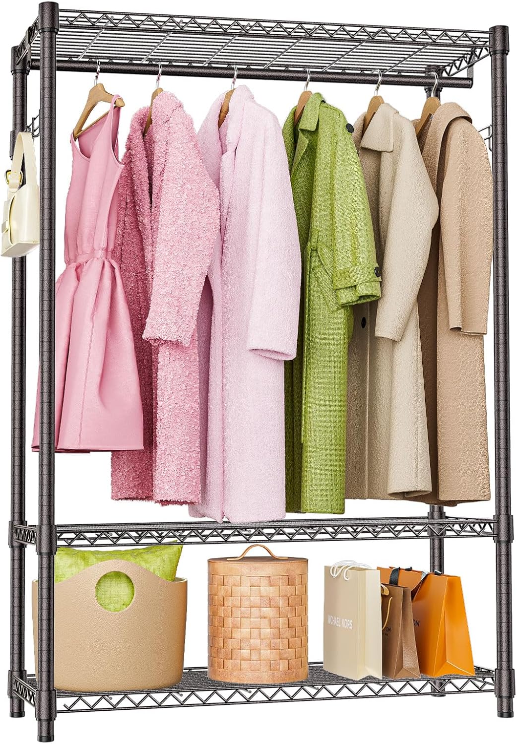 Heavy Duty Rolling Garment Rack with Adjustable Shelving and Hooks