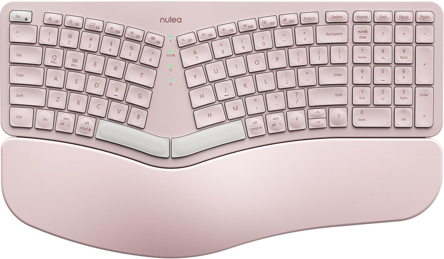 Nulea Wireless Ergonomic Keyboard with Cushioned Wrist Rest