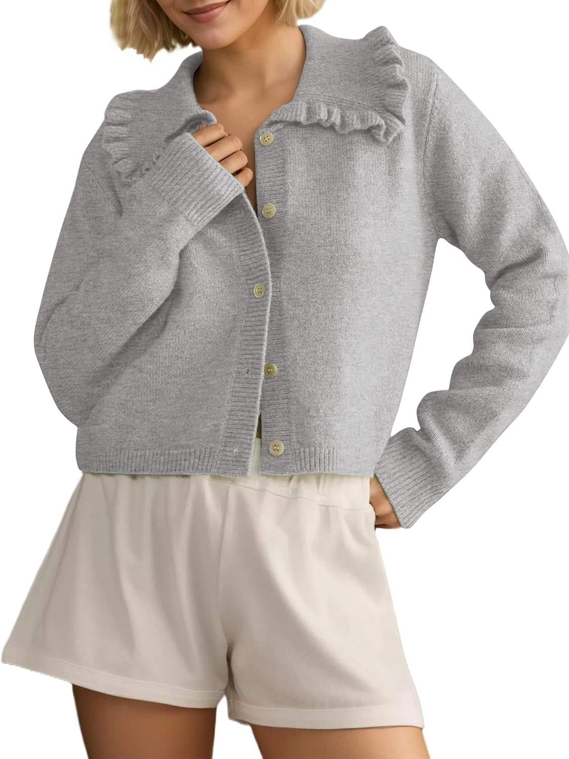 Womens Ruffle Collar Cropped Cardigans for Stylish Fall Looks