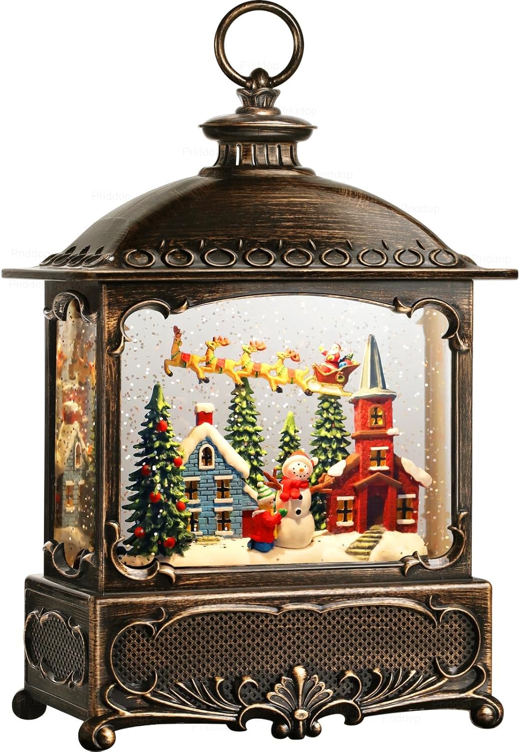 Christmas Snow Globe Lantern with Musical Glitter Scene 12 in