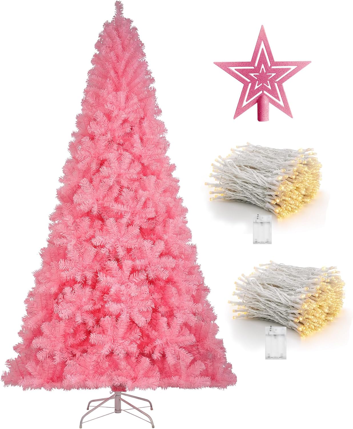 6ft Artificial Pink Christmas Tree with 1005 Branch Tips and Decor