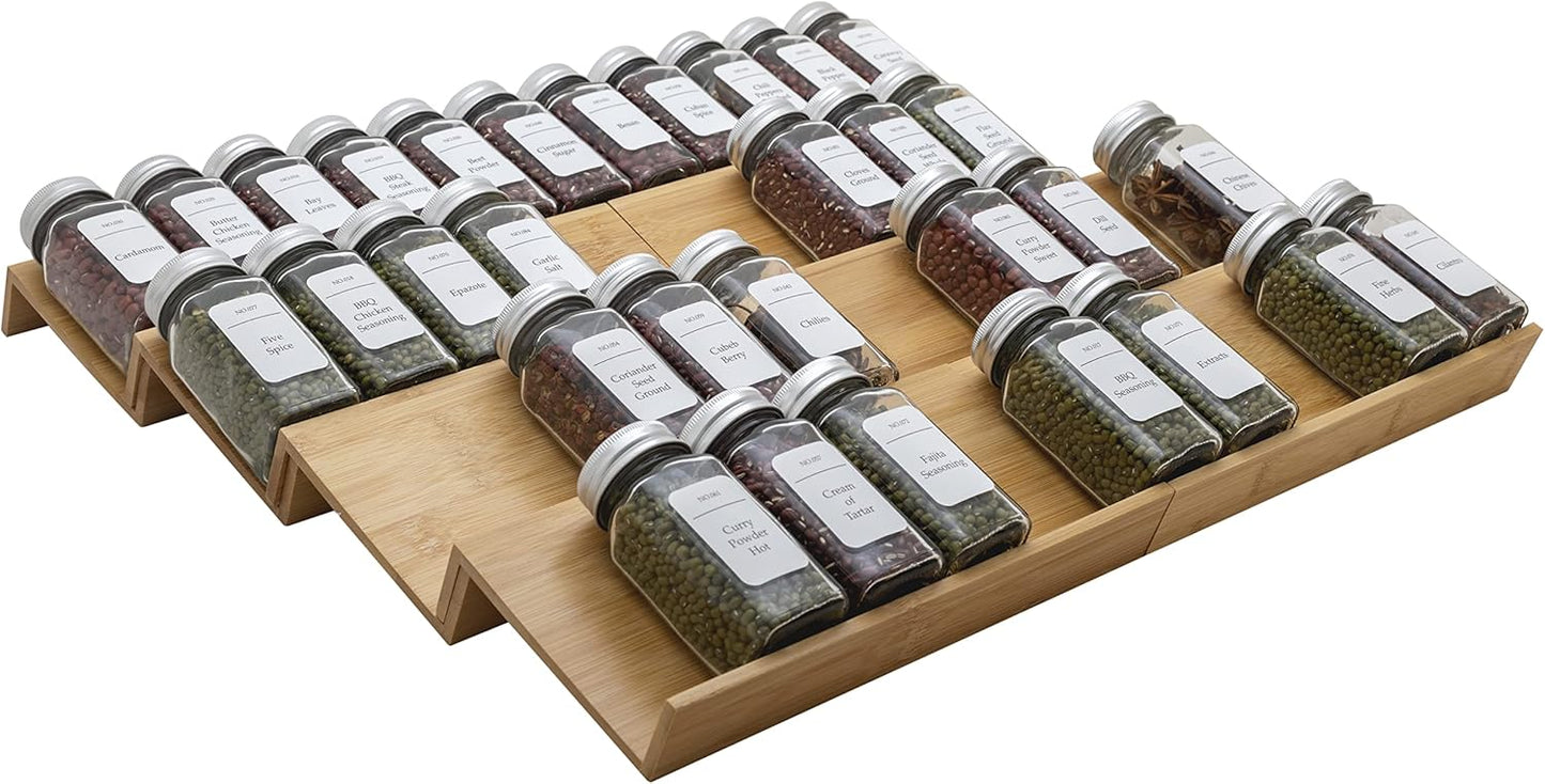 Bamboo Spice Rack Drawer Organizer - 8 Pieces Set for Kitchen