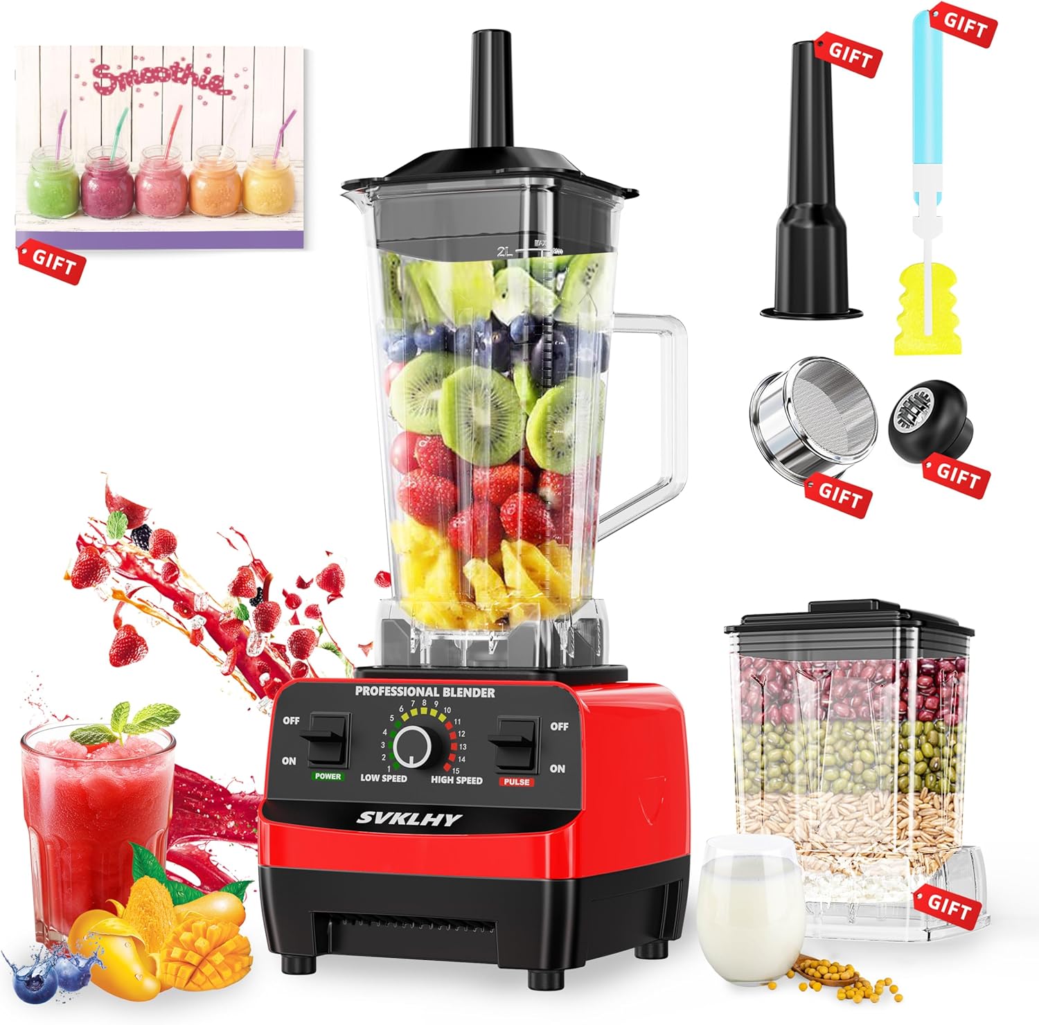 Powerful Smoothie Blender: 1600W Motor, 8-Tip Blades, 15 Speeds
