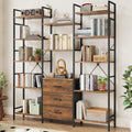 Triple Bookshelf with 3 Fabric Drawers, 5-Tier Book Shelf - Sturdy