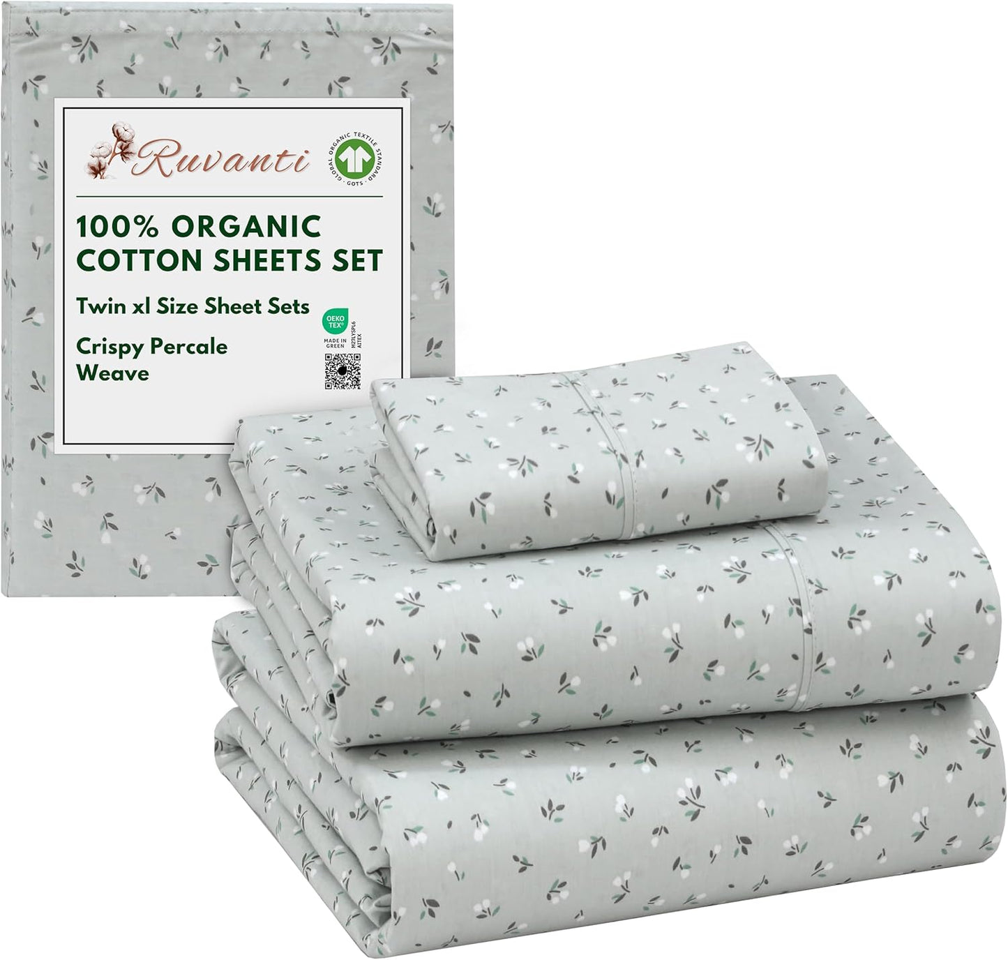 100% Organic Cotton Twin XL Sheets Set with Deep Pocket Fit