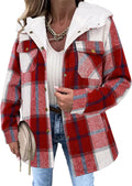 Zeagoo Womens Plaid Shacket Jacket - Warm Hooded Sherpa Lined Coat