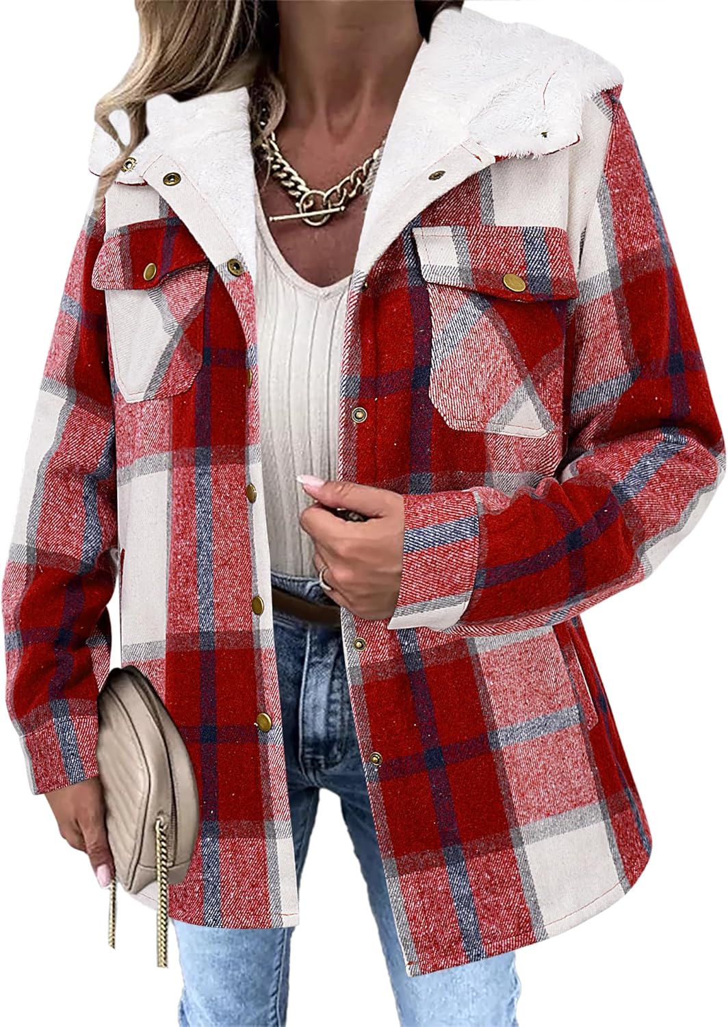 Zeagoo Womens Plaid Shacket Jacket for Fall and Winter Wear