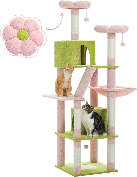 PAWZ Road 70 Inch Cat Tower with Cozy Condos and Scratching Posts