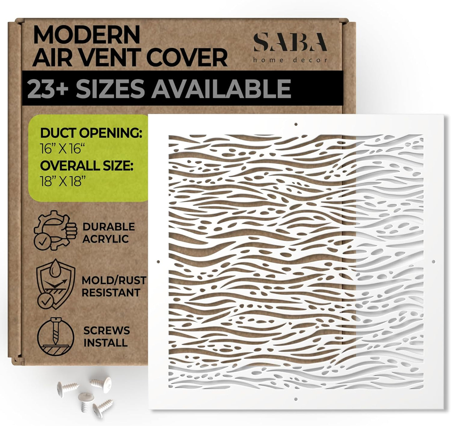 SABA Home Decor White Air Vent Cover - Stylish 16in x 16in Grille