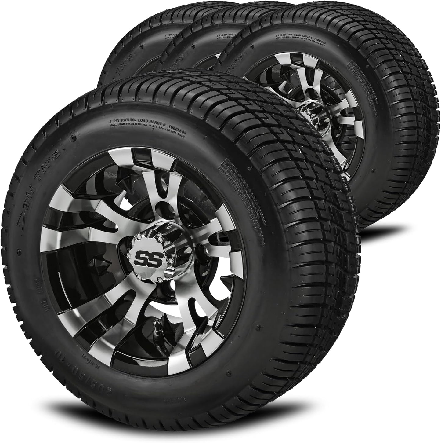 10in Warlock Black/Machined Golf Cart Tires and Wheels Combo
