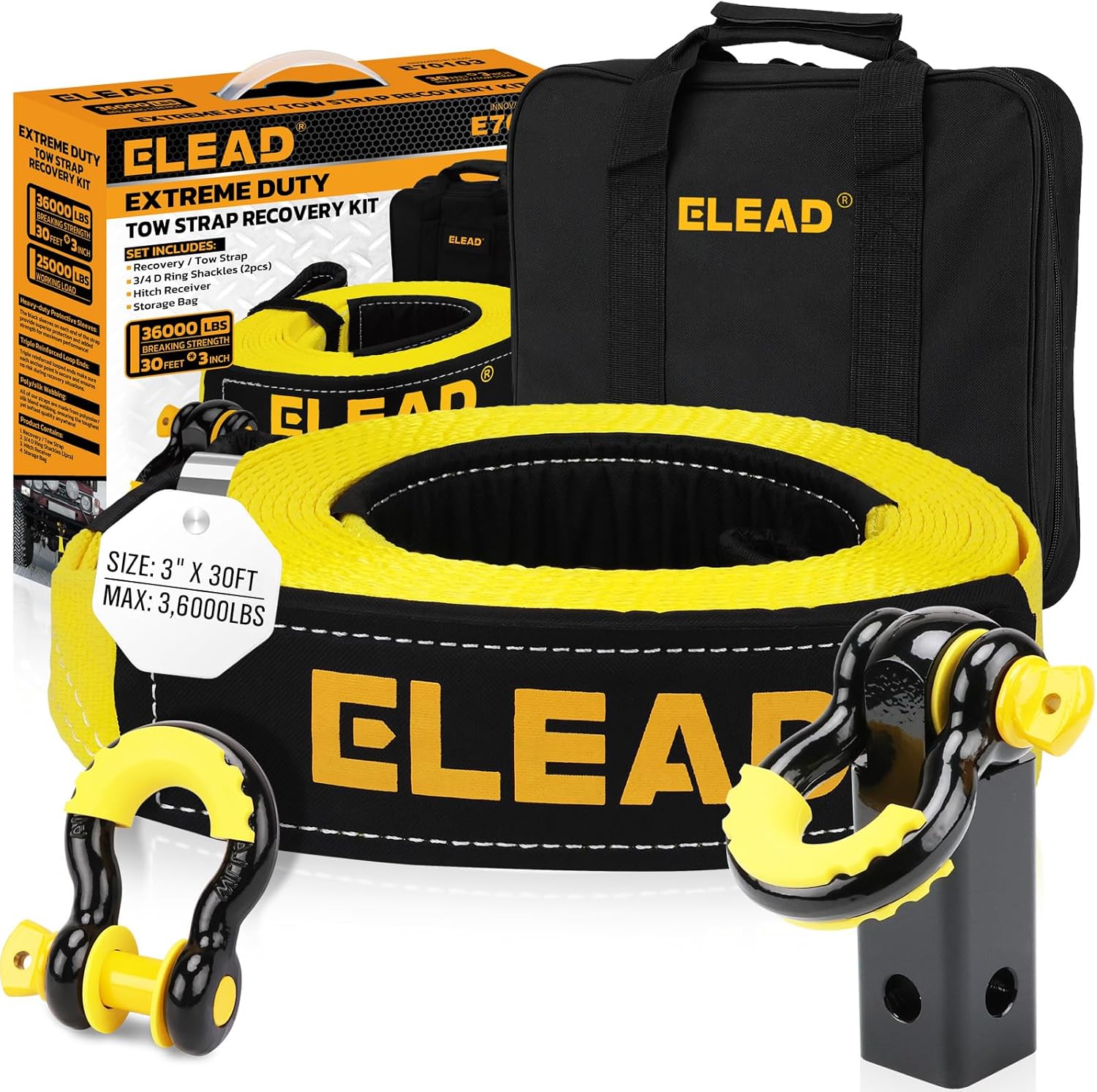 Heavy Duty Recovery Tow Strap with Hooks for Trucks and SUVs