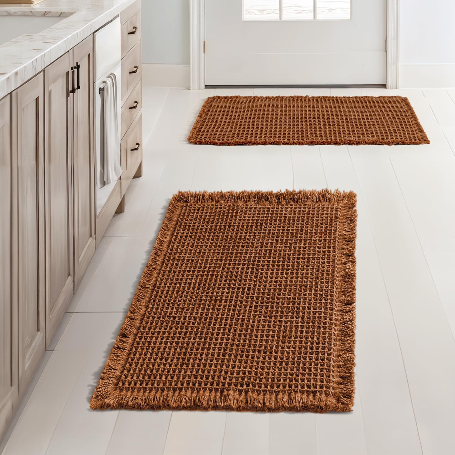 MIULEE Set of 2 Waffle Bathroom Rugs for Cozy Fall Decor