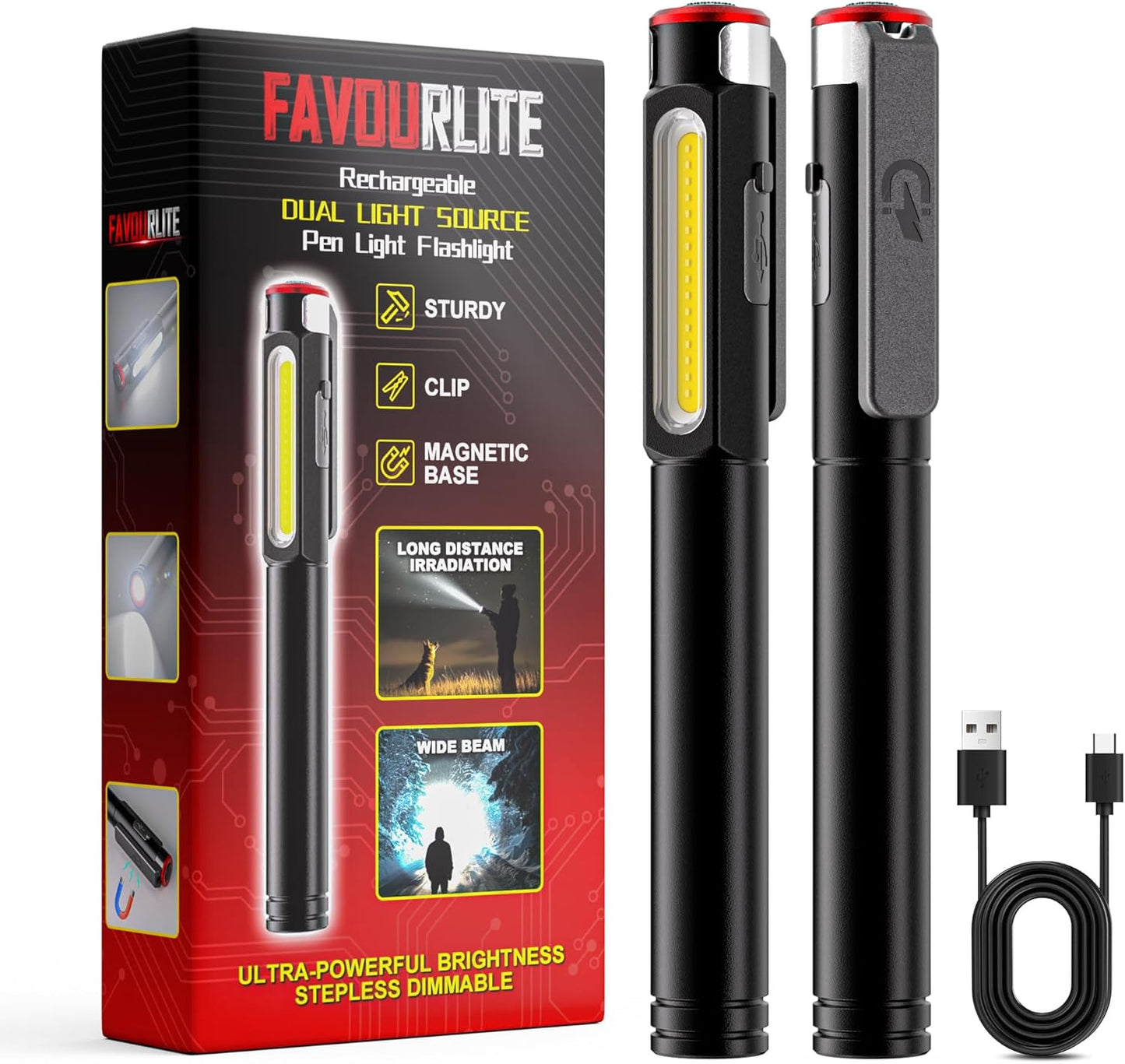 800 Lumens Pen Light Flashlight with Magnetic Clip and COB Light