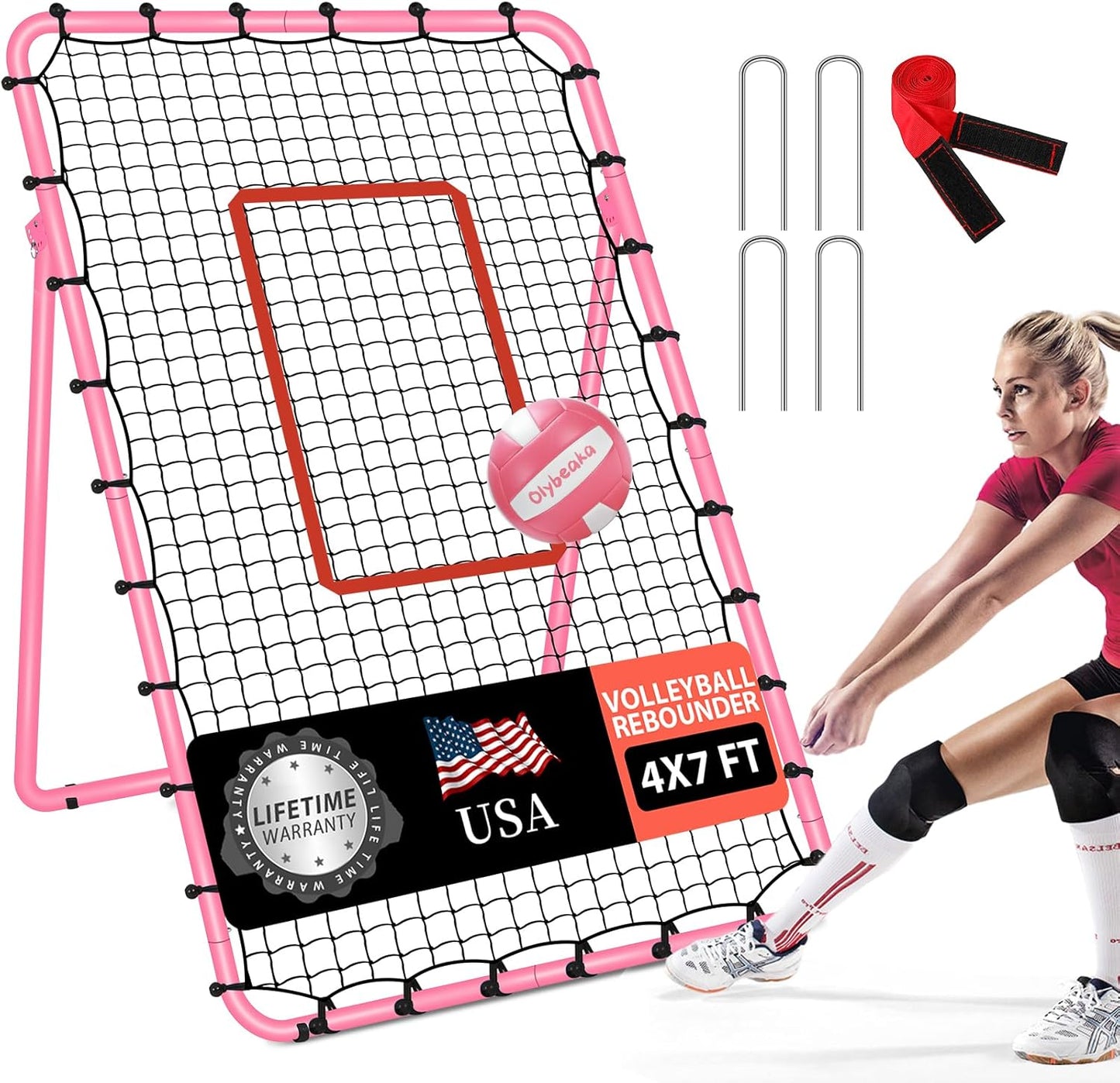 Adjustable Volleyball Rebounder Net 7x4 ft for Multi Sports