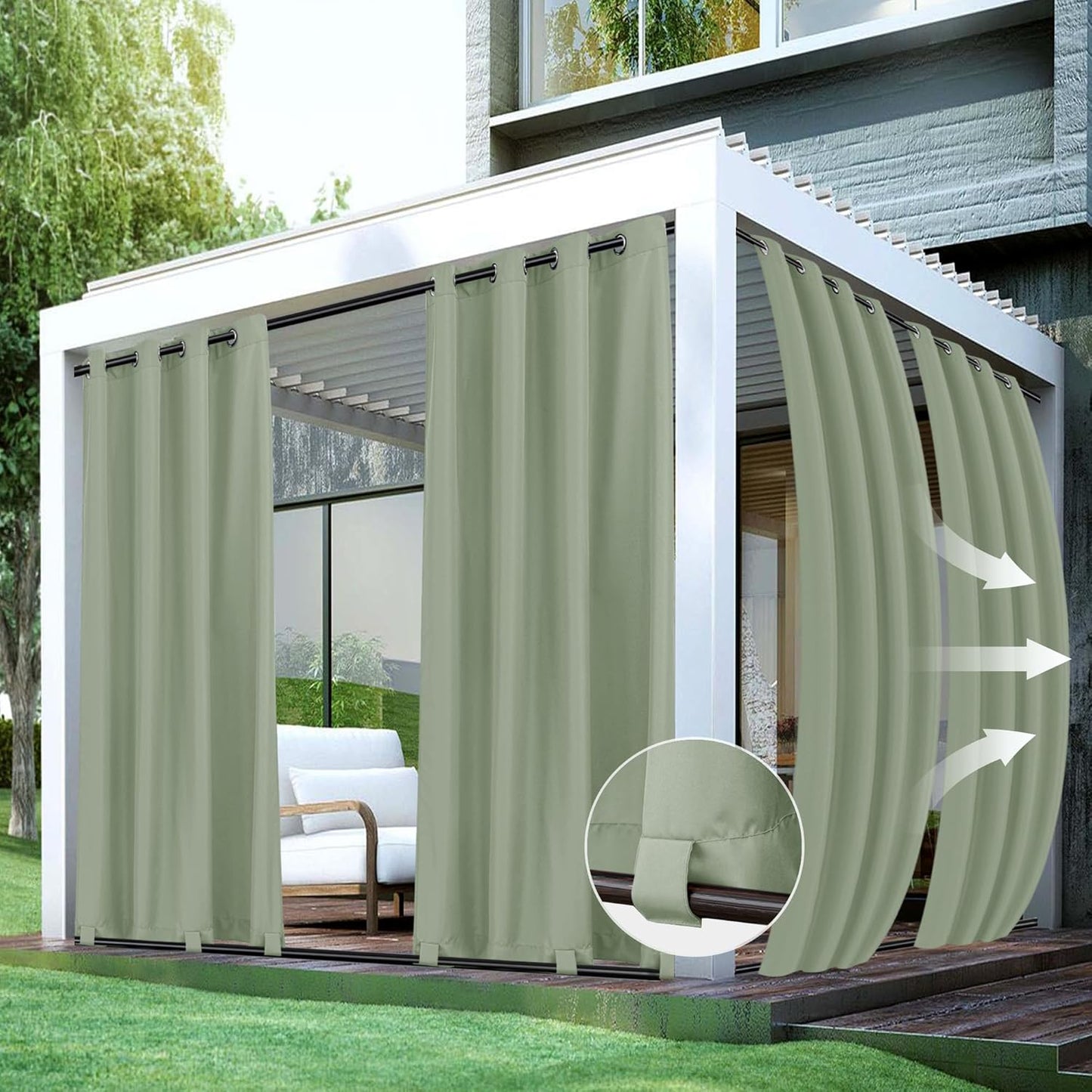 Outdoor Curtains for Patio Waterproof 54x84 Inch Sage Green
