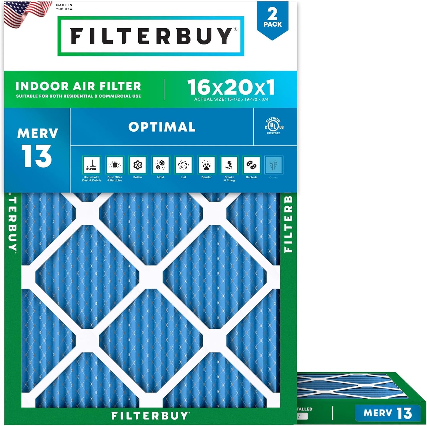 Filterbuy 16x20x1 Air Filter MERV 13 for Smoke & Allergy Defense