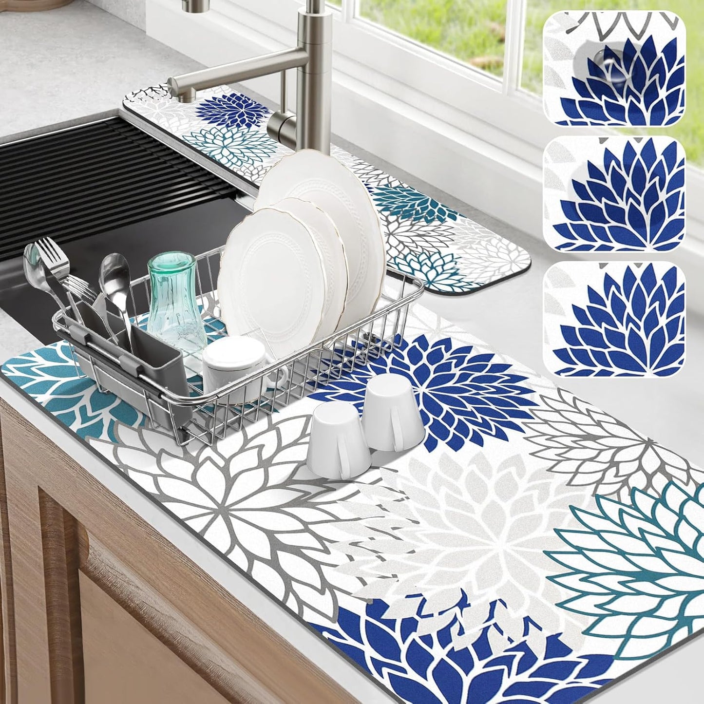Findosom Dish Drying Mat & Sink Splash Guard Set for Kitchen