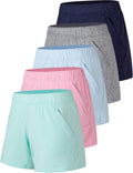 Womens 5-Pack Workout Shorts with Zipper Pockets - 5 in-seam