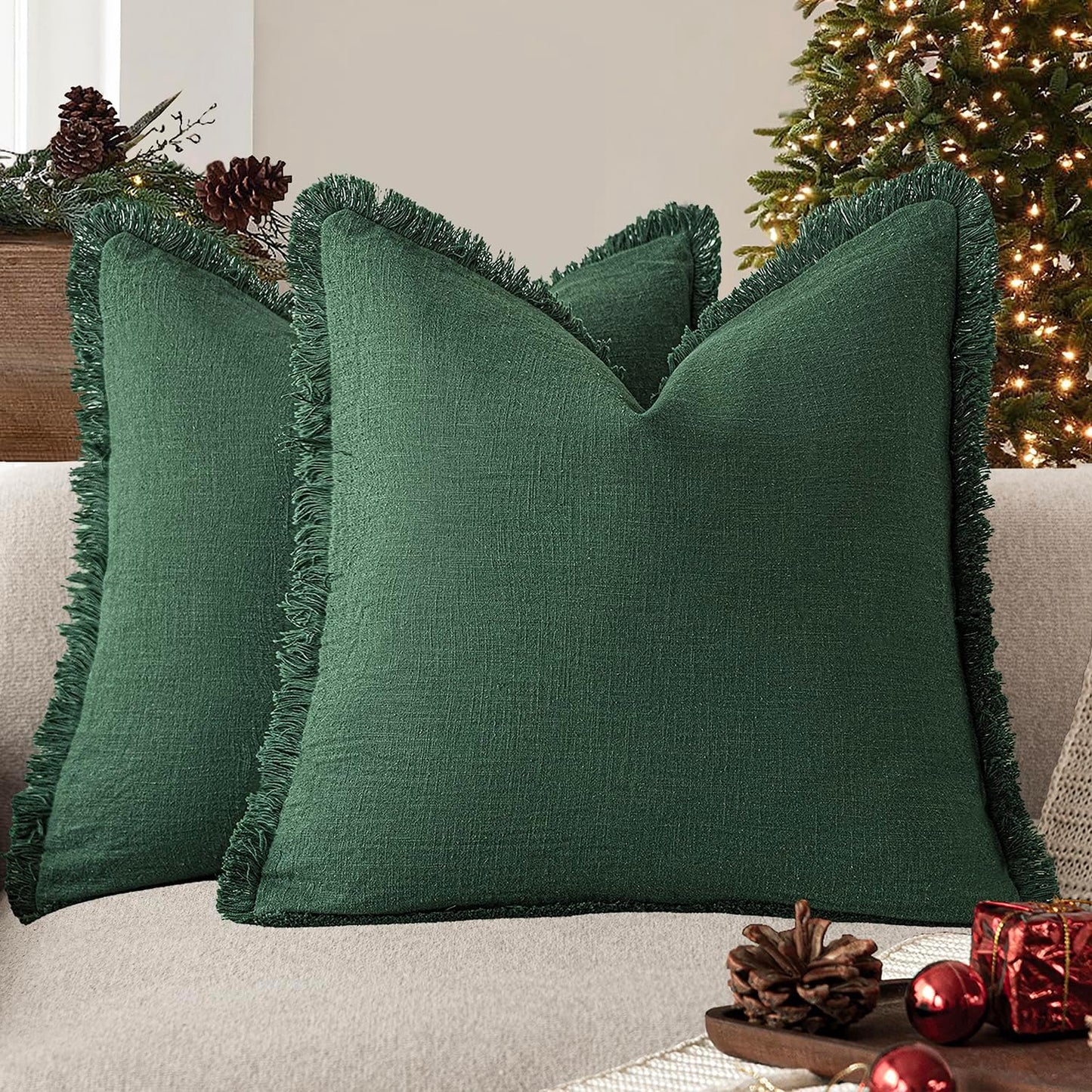 Foindtower Decorative Linen Fringe Throw Pillow Covers for Cozy Home