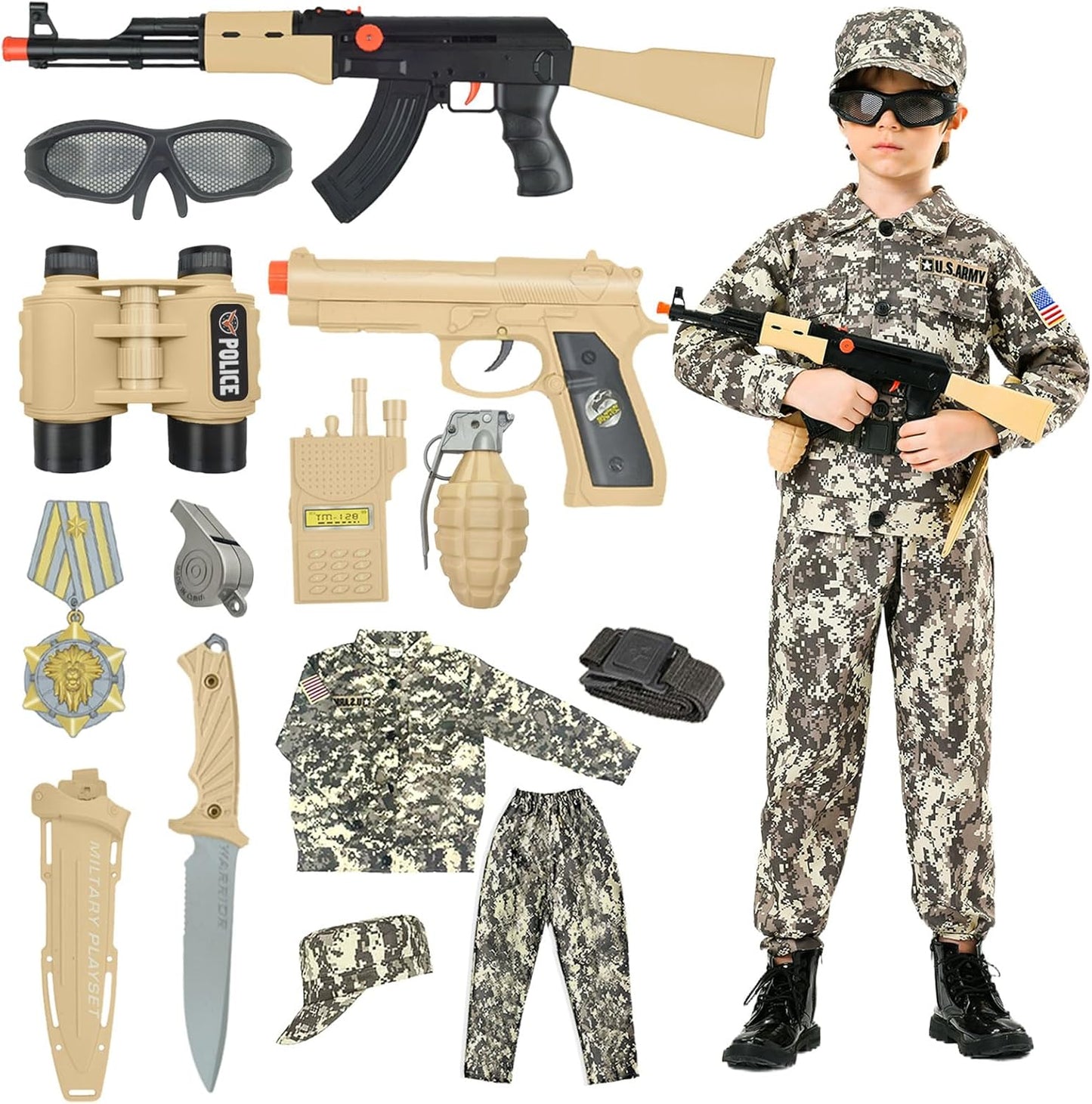 Kids Army Costume Set for Boys - Military Dress Up Fun