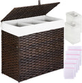 Greenstell Laundry Hamper with Lid 125L - Large Divided Rattan Basket