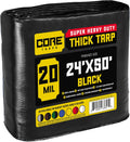 20 Mil Black Tarp 24 x 50 - Extreme Heavy Duty Waterproof Cover