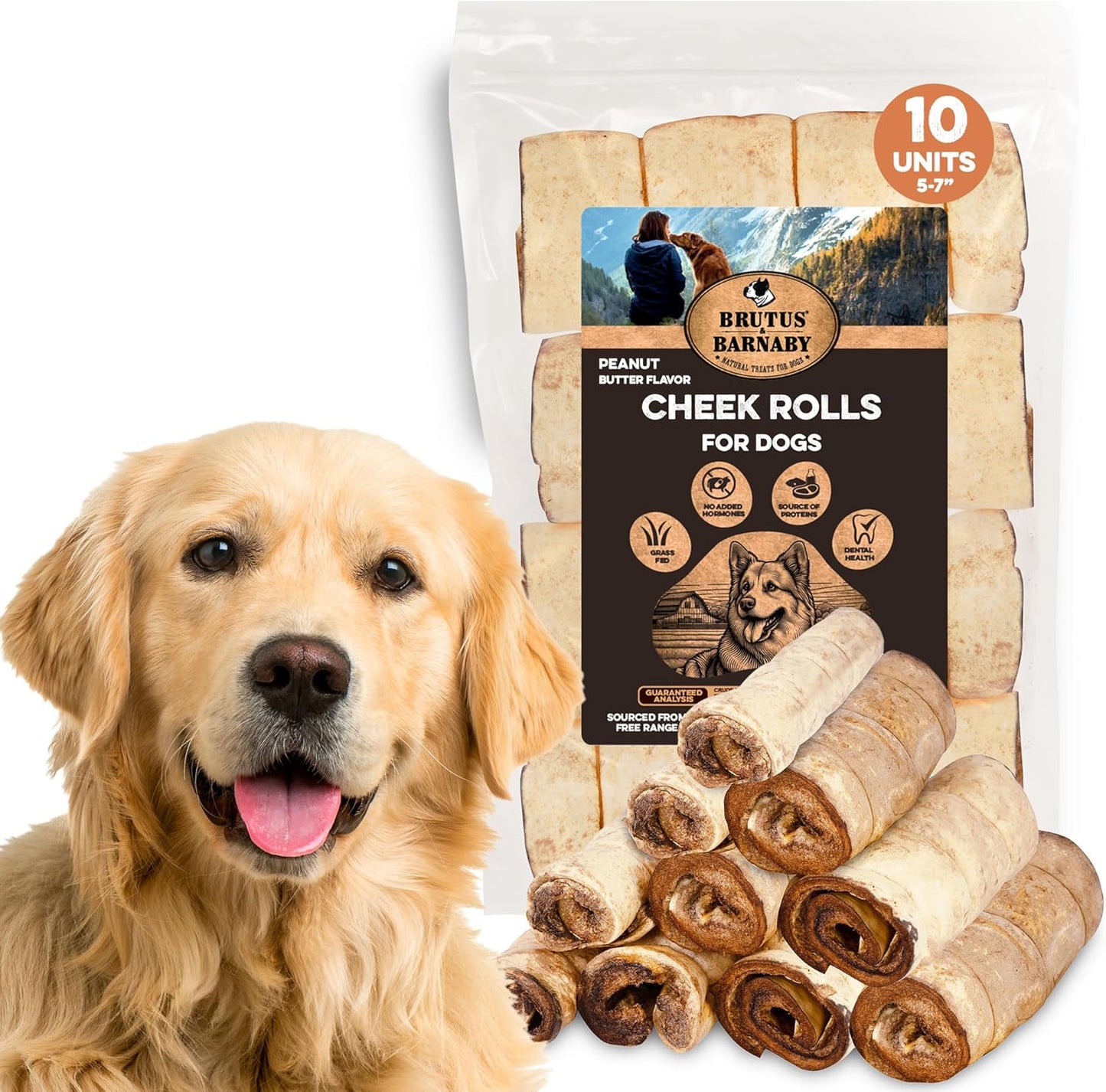 Premium Beef Cheek Rolls for Dogs - Long Lasting Chews 10-Pack