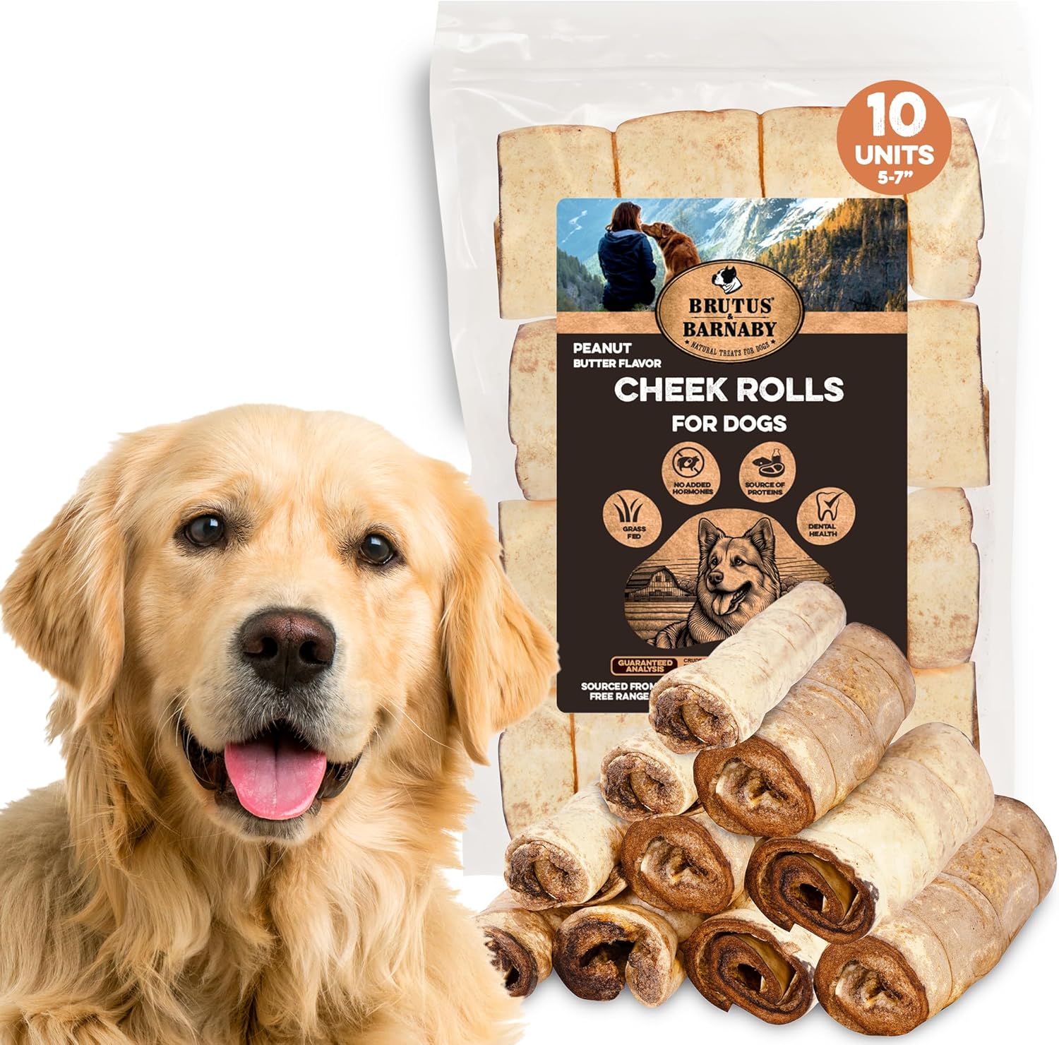 Premium Beef Cheek Rolls for Dogs - Long Lasting Chews 10-Pack