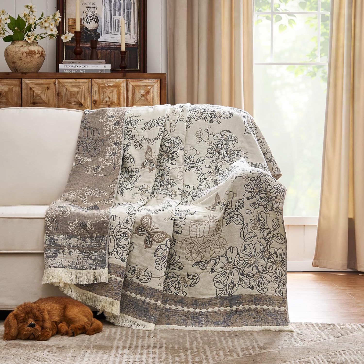 Boho Floral 100% Cotton Blanket for Cozy Rustic Decor