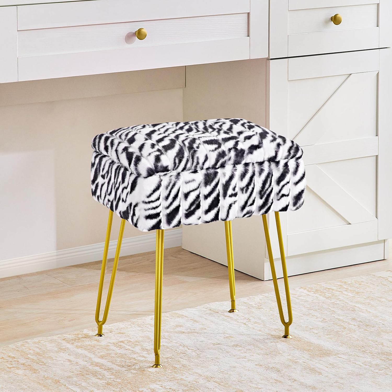 Redlife Vanity Stool with Storage for Makeup Room and Bedroom
