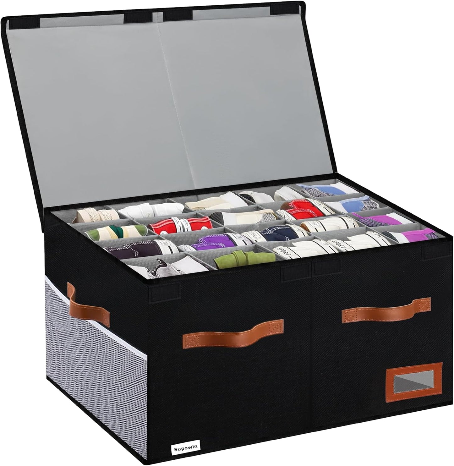 Shoe Organizer for Closet with Adjustable Dividers and Lid