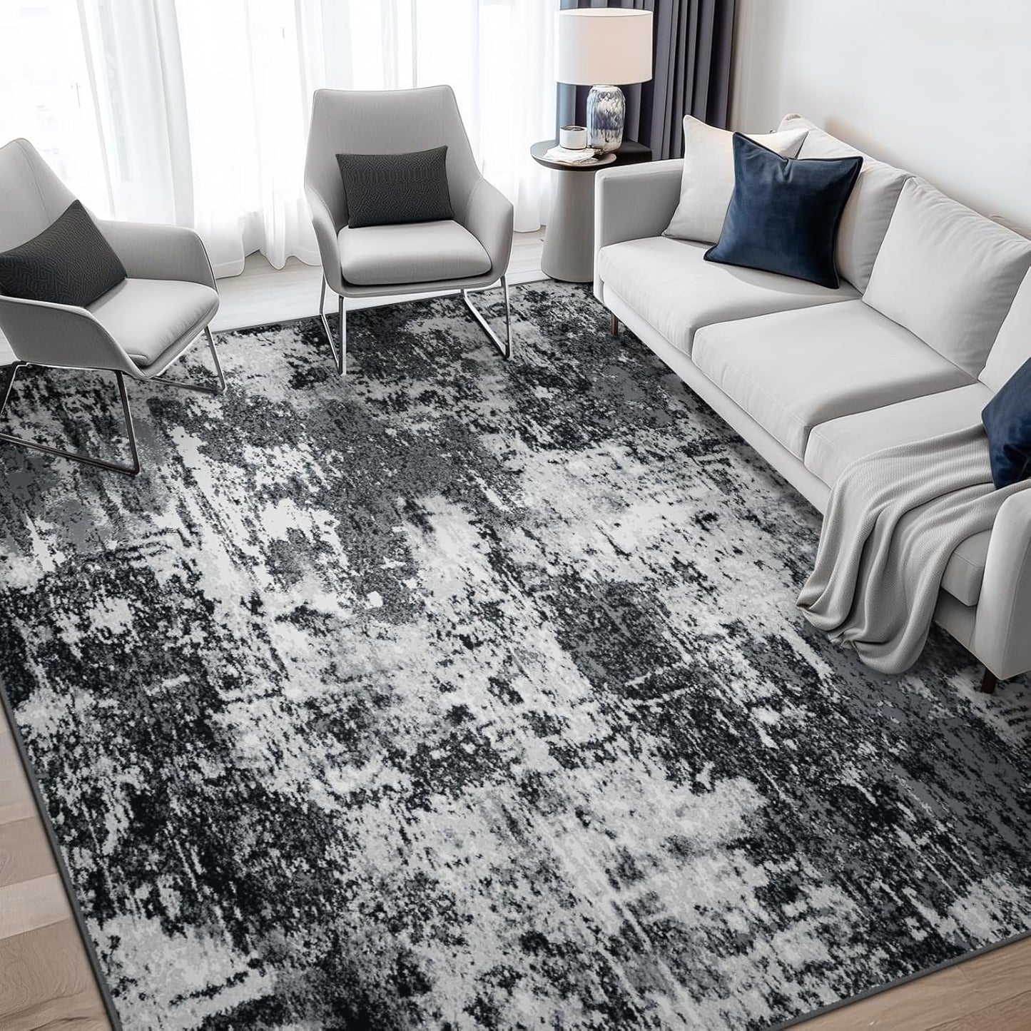Washable Area Rugs 5ftx7ft Non-Slip Modern Abstract Soft Design