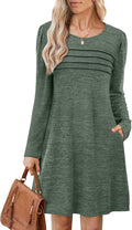 Womens Long Sleeve Tunic Sweater Dress with Pockets - Knee Length
