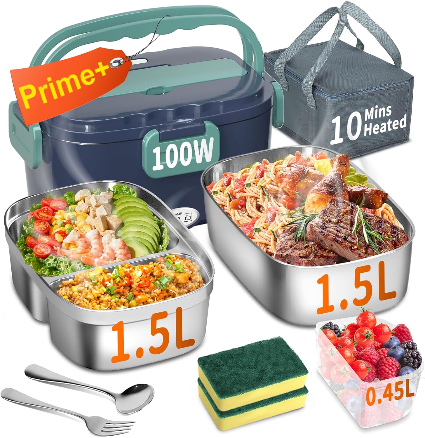 Electric Heated Lunch Box for Adults with 1.5L Containers