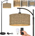 Arc Rattan Floor Lamp for Living Room with Remote - Adjustable Color