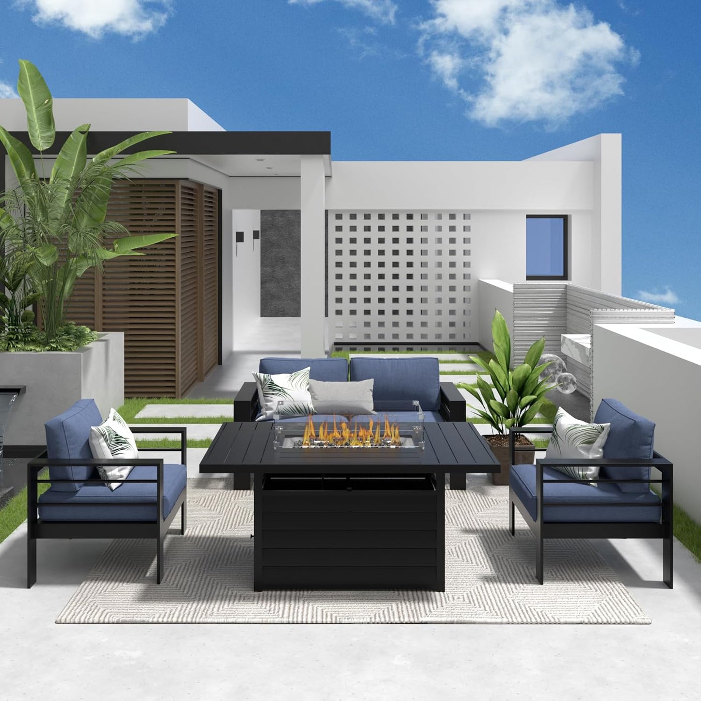 Solaste Aluminum Patio Furniture Set with Fire Pit Table for Outdoors