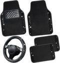 CAR PASS Bling Diamond Leather Steering Wheel Cover and 5pc Floor Mats