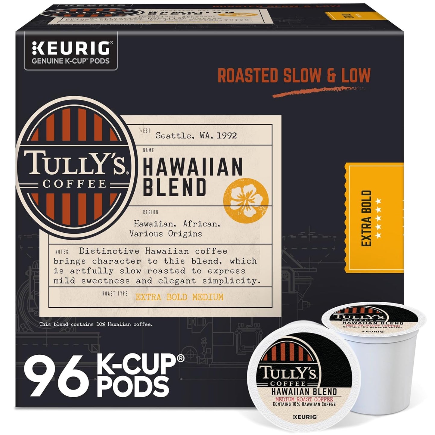 Tully's Coffee Hawaiian Blend K-Cup Pods for Keurig Machines