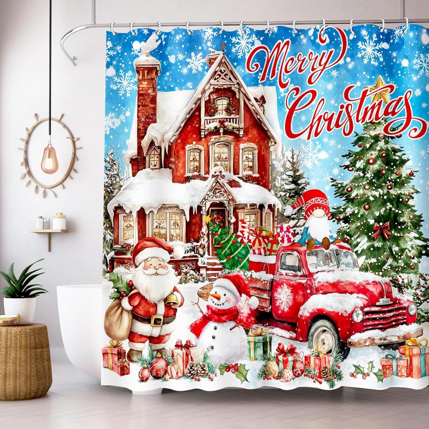 Cheerful Christmas Shower Curtain Set