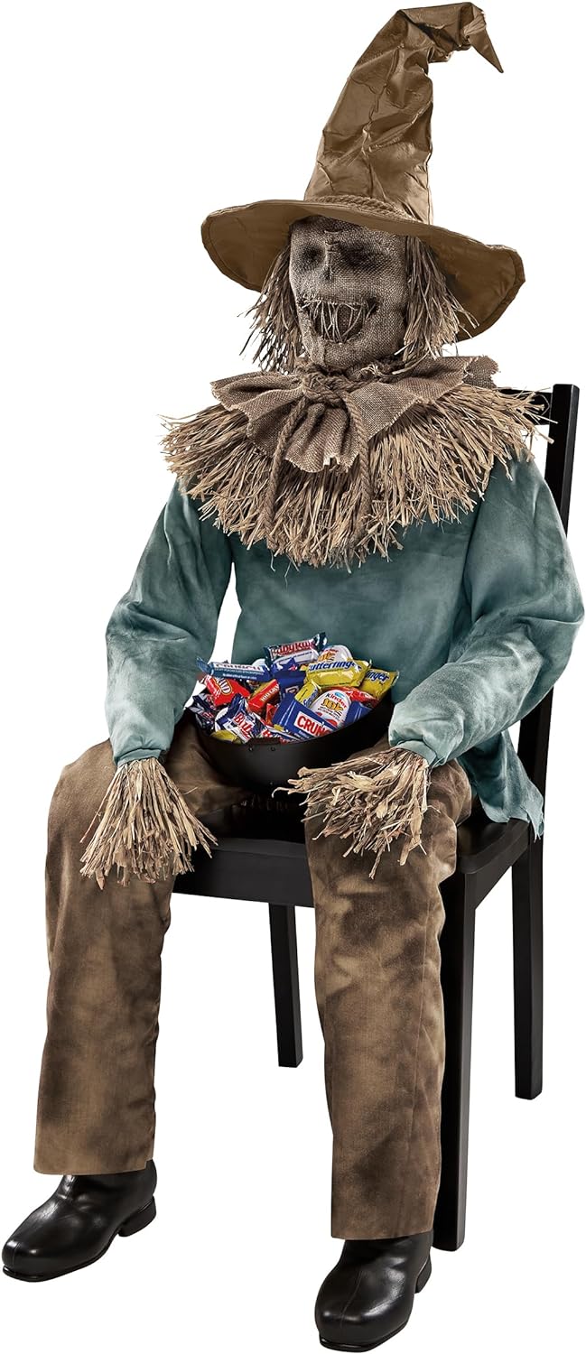 Scary Sitting Scarecrow Animatronic for Halloween Decor