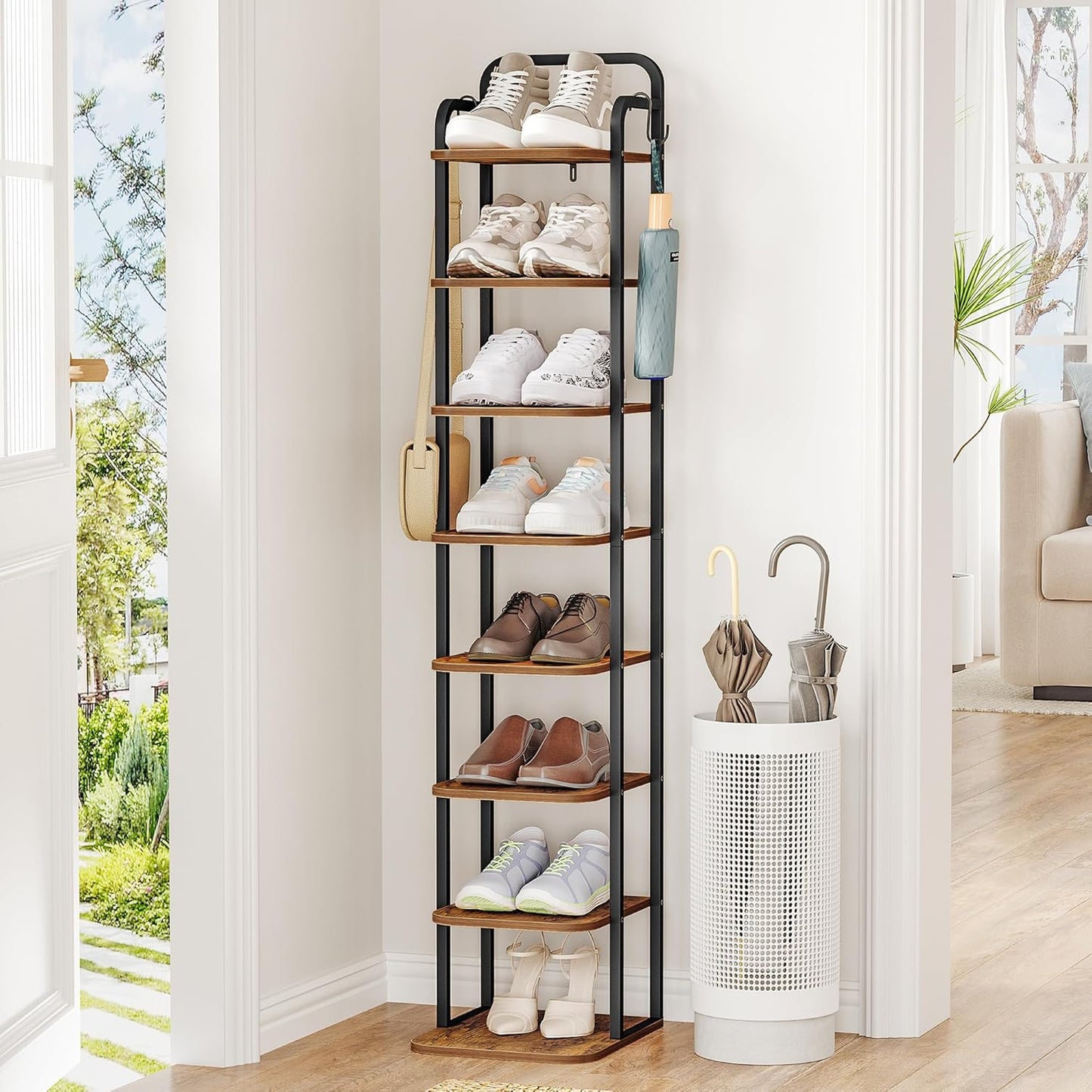8 Tiers Vertical Shoe Rack for Small Spaces, Adjustable Shelves