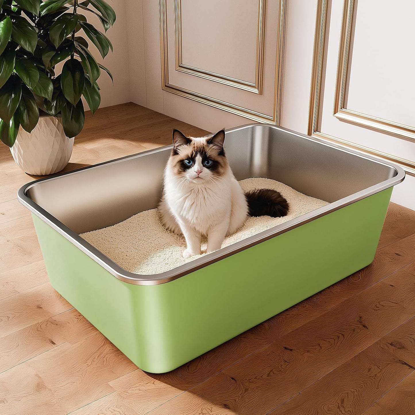 Spacious Stainless Steel Litter Box for Cats, Easy to Clean